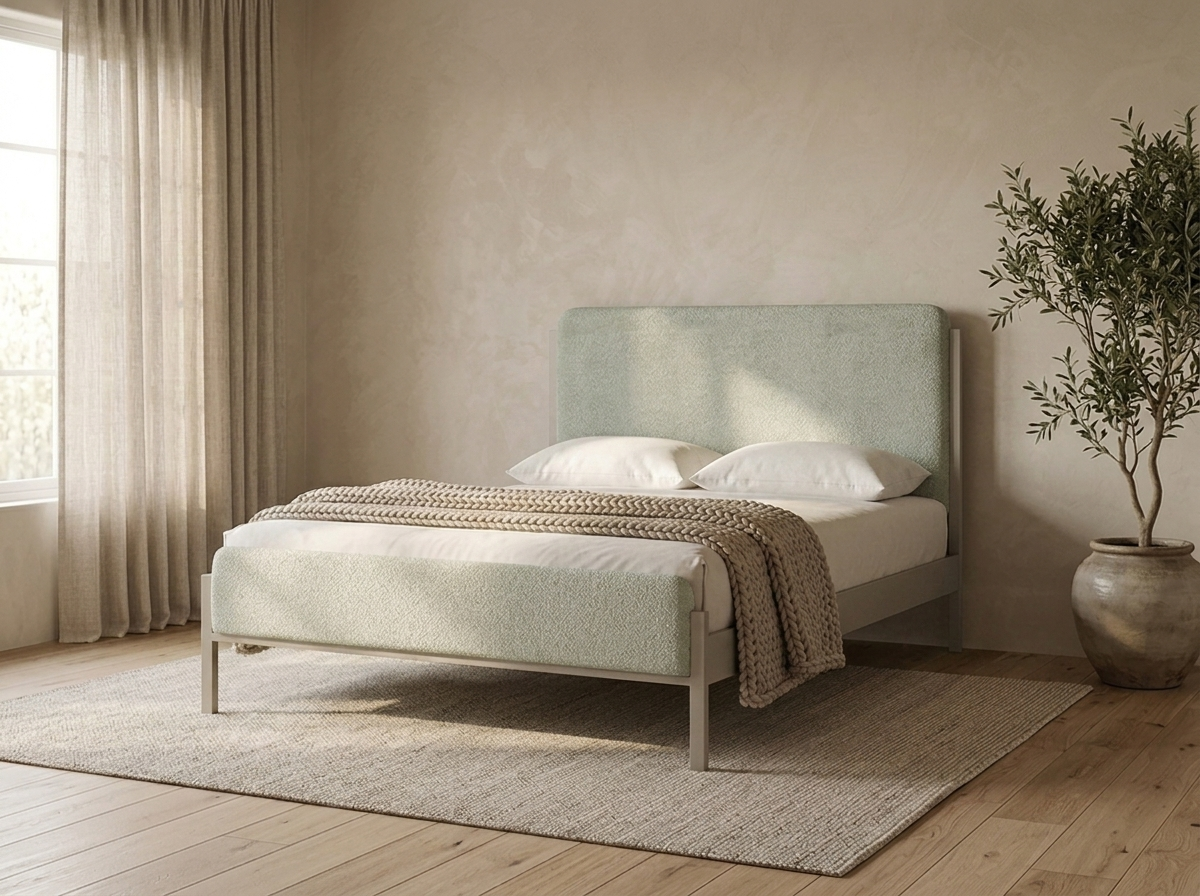 Noa Bed styled in a warm bedroom